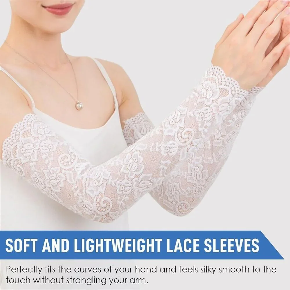 Women's 1 White Fingerless Lace Arm Sleeves Gloves Wedding Dress Party Prom
